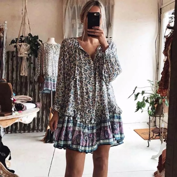 SOLD OUT Purple & Teal Gypsy Boho Festival Floral Dress - Picture 8 of 9